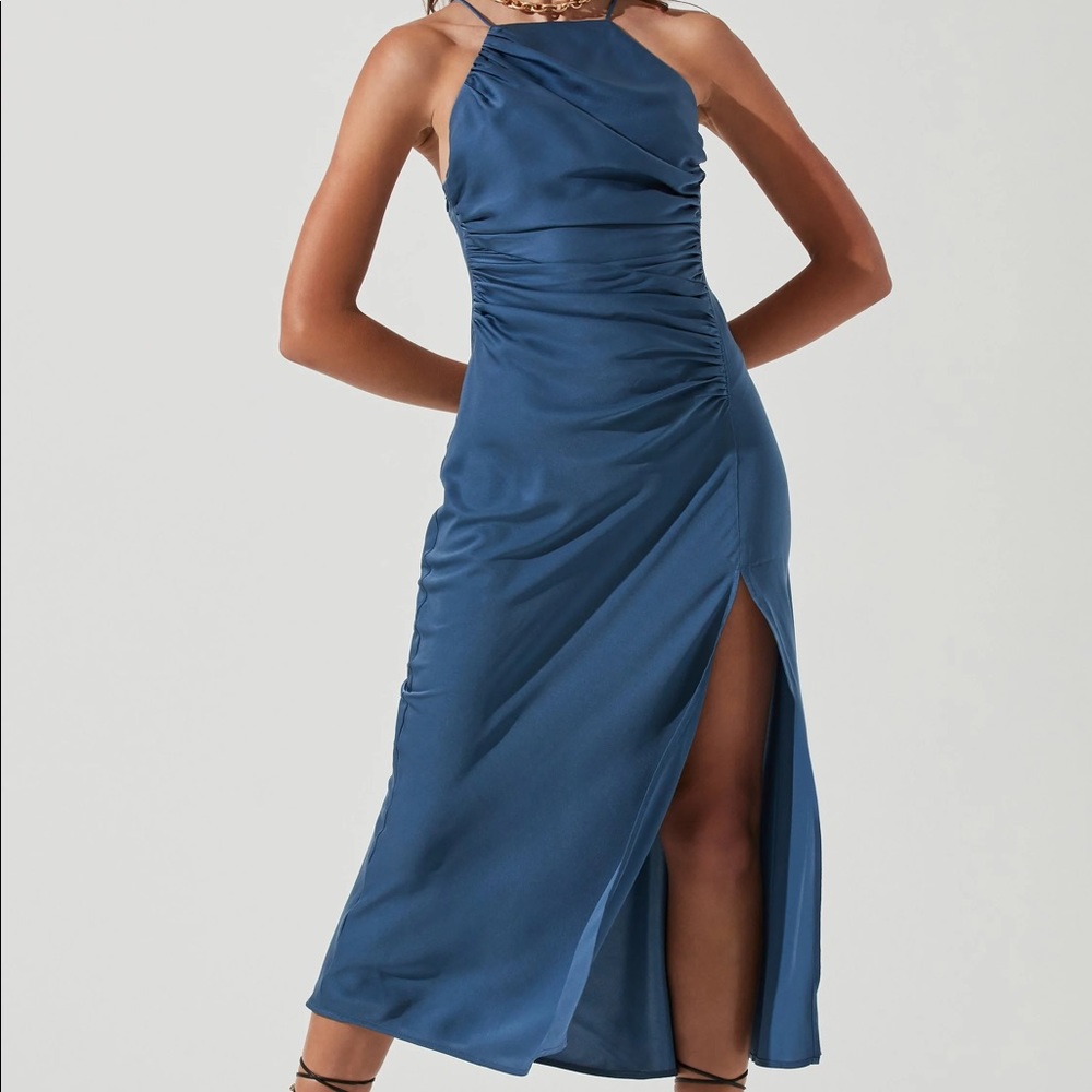 ASTR the Label Front Slit Satin Midi Dress